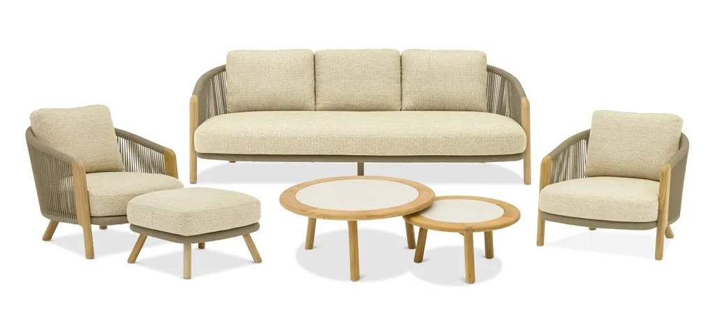 картинка Комплект лаунж мебели бежевый/светло-коричневый, тик/алюминий/веревка Авеста №1