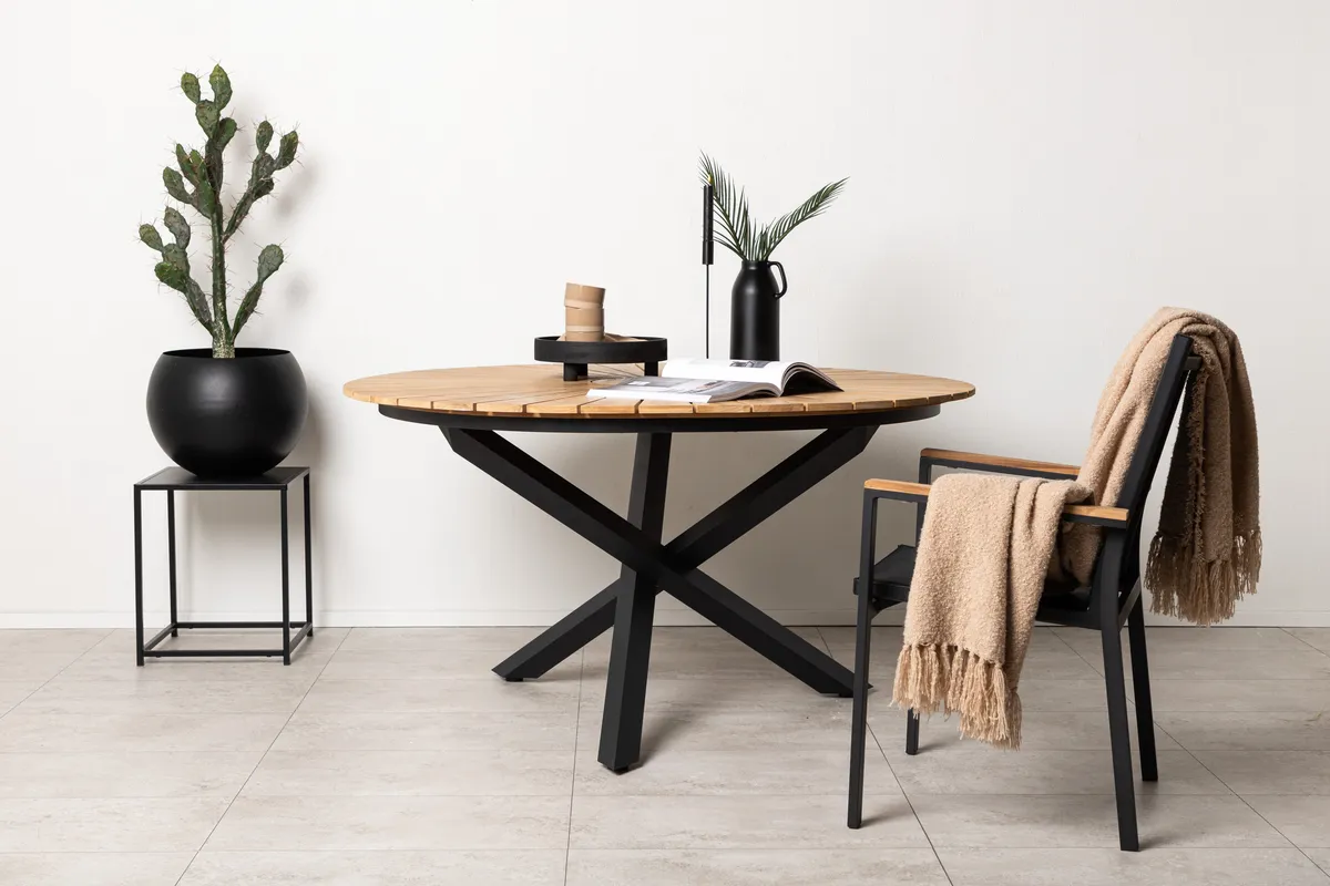 картинка Стол антрацит/натуральный, алюминий/тик Тимро