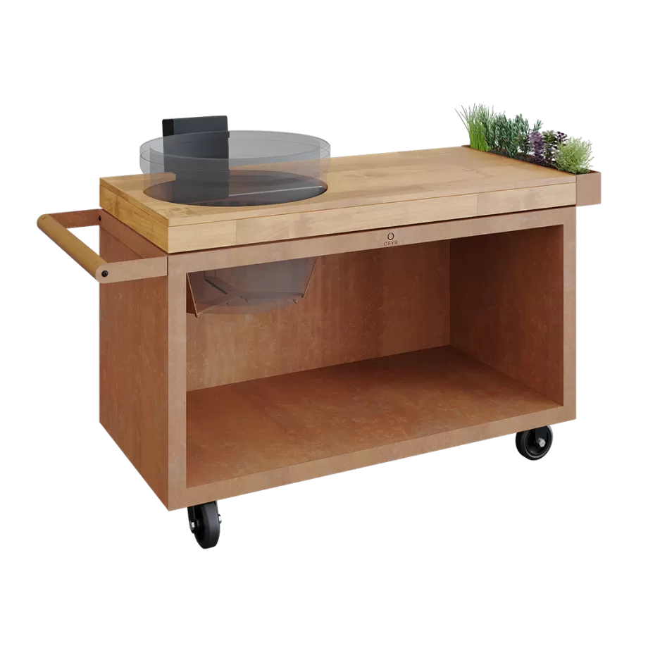 картинка Стол OFYR для Камадо Кортен на колесах с деревянной столешницей