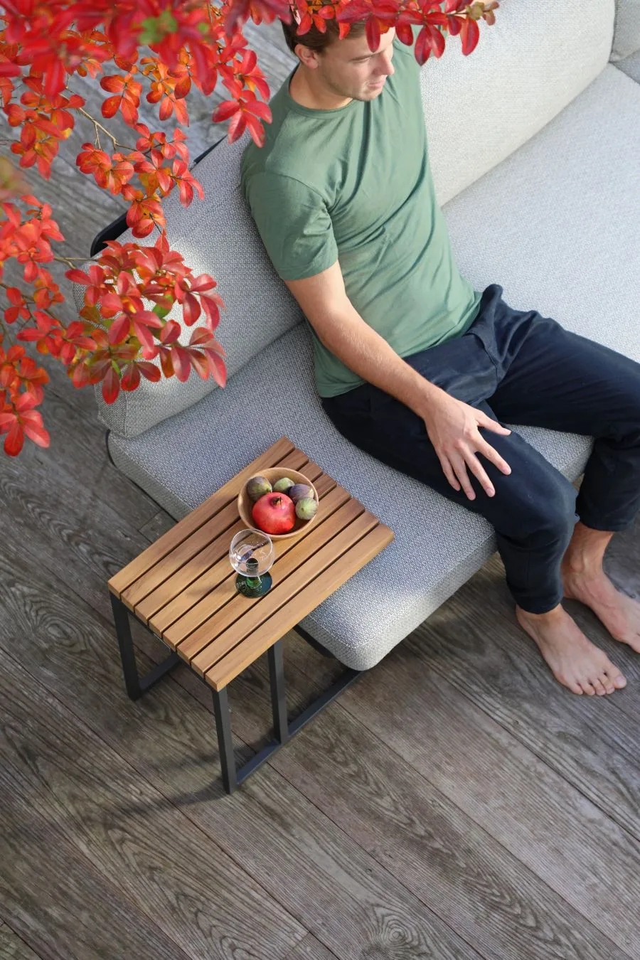 картинка Стол антрацит/натуральный, алюминий/тик Амаль