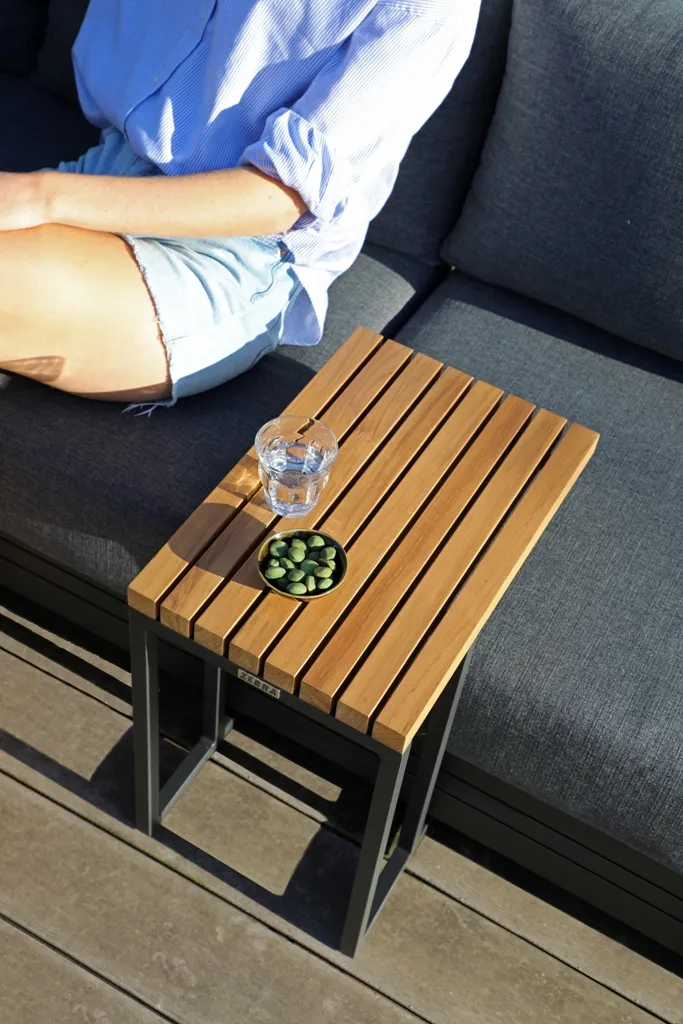 картинка Стол антрацит/натуральный, алюминий/тик Амаль