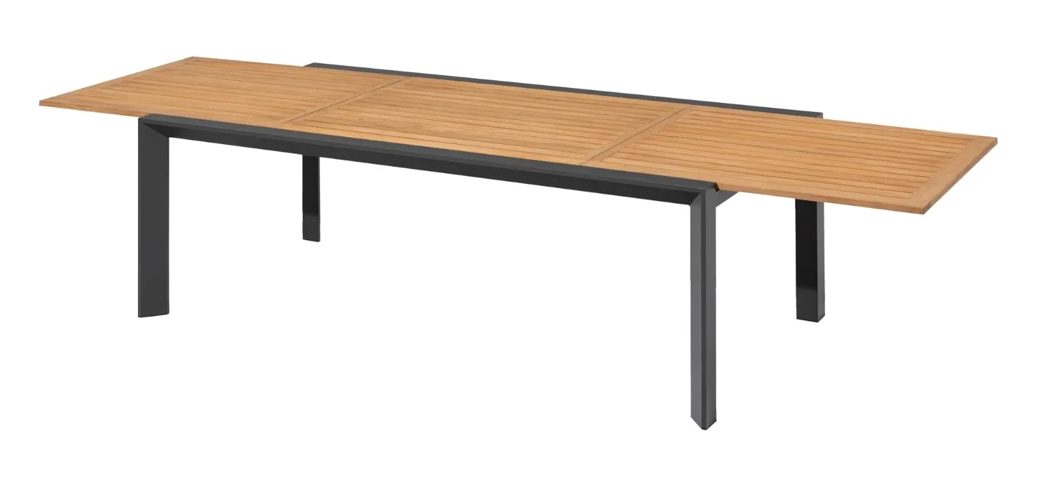 картинка Стол обеденный антрацит/натуральный, алюминий/тик Нора