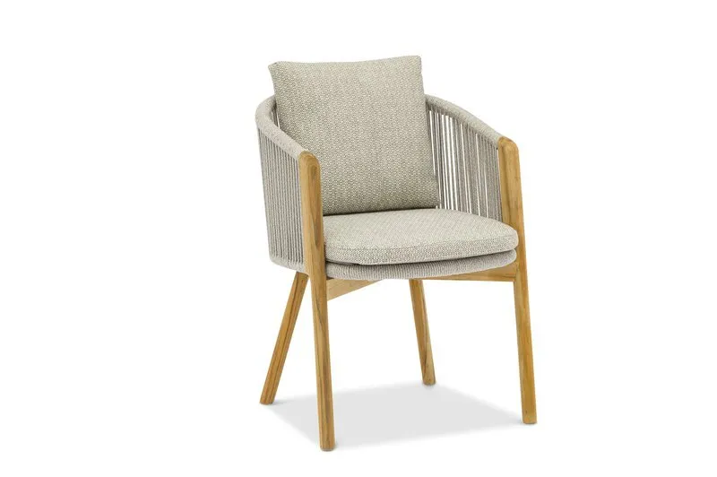 картинка Кресло обеденное натуральный/серый, тик/алюминий/веревка Авеста