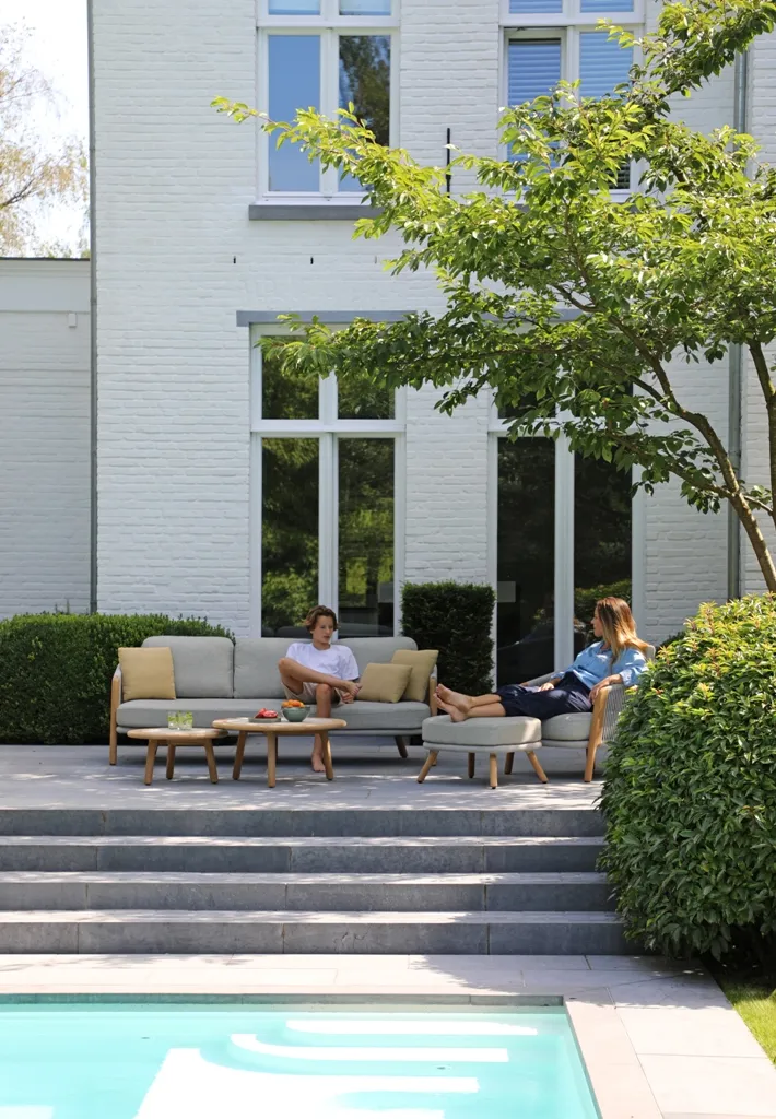 картинка Комплект лаунж мебели серый, тик/алюминий/веревка Авеста №1