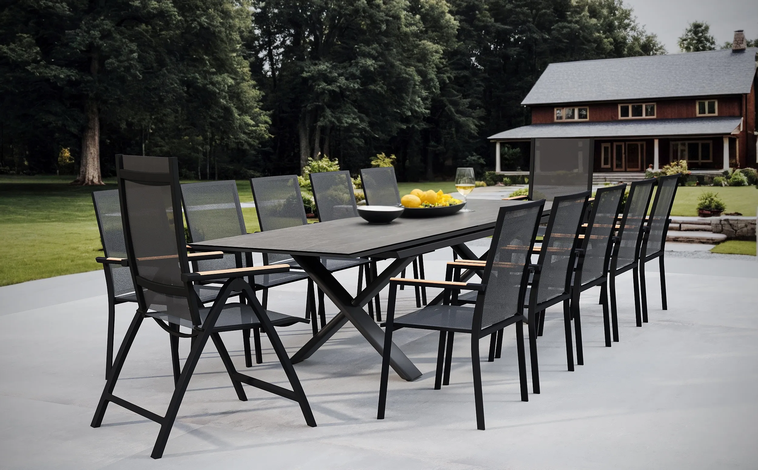 картинка Комплект обеденной мебели антрацит, алюминий/спеченный камень/тик Тимро