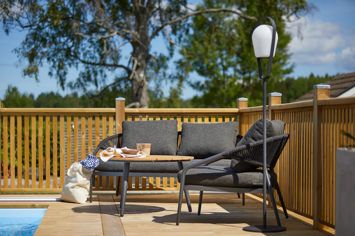 картинка Стол кофейный антрацит/натуральный, алюминий/тик Марин №1