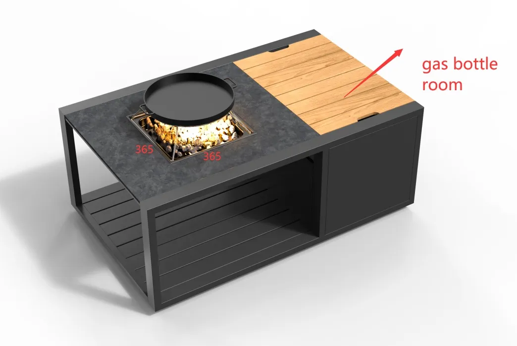 картинка Стол каминный антрацит/натуральный, алюминий/спеченный камень/тик Оребро