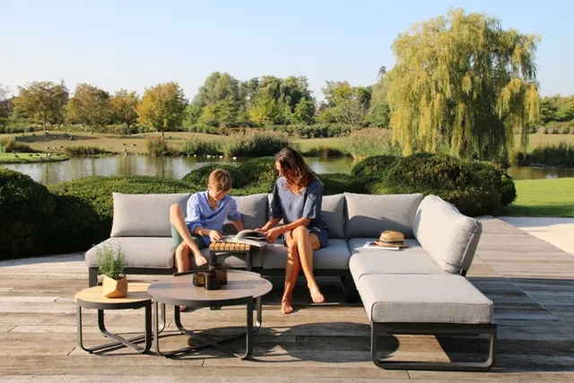 картинка Стол кофейный антрацит/коричневый, алюминий/закаленное стекло с керамической печатью Боден