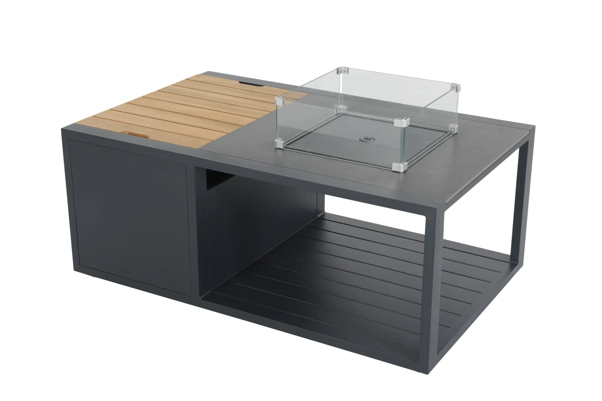 картинка Стол каминный антрацит/натуральный, алюминий/спеченный камень/тик Оребро