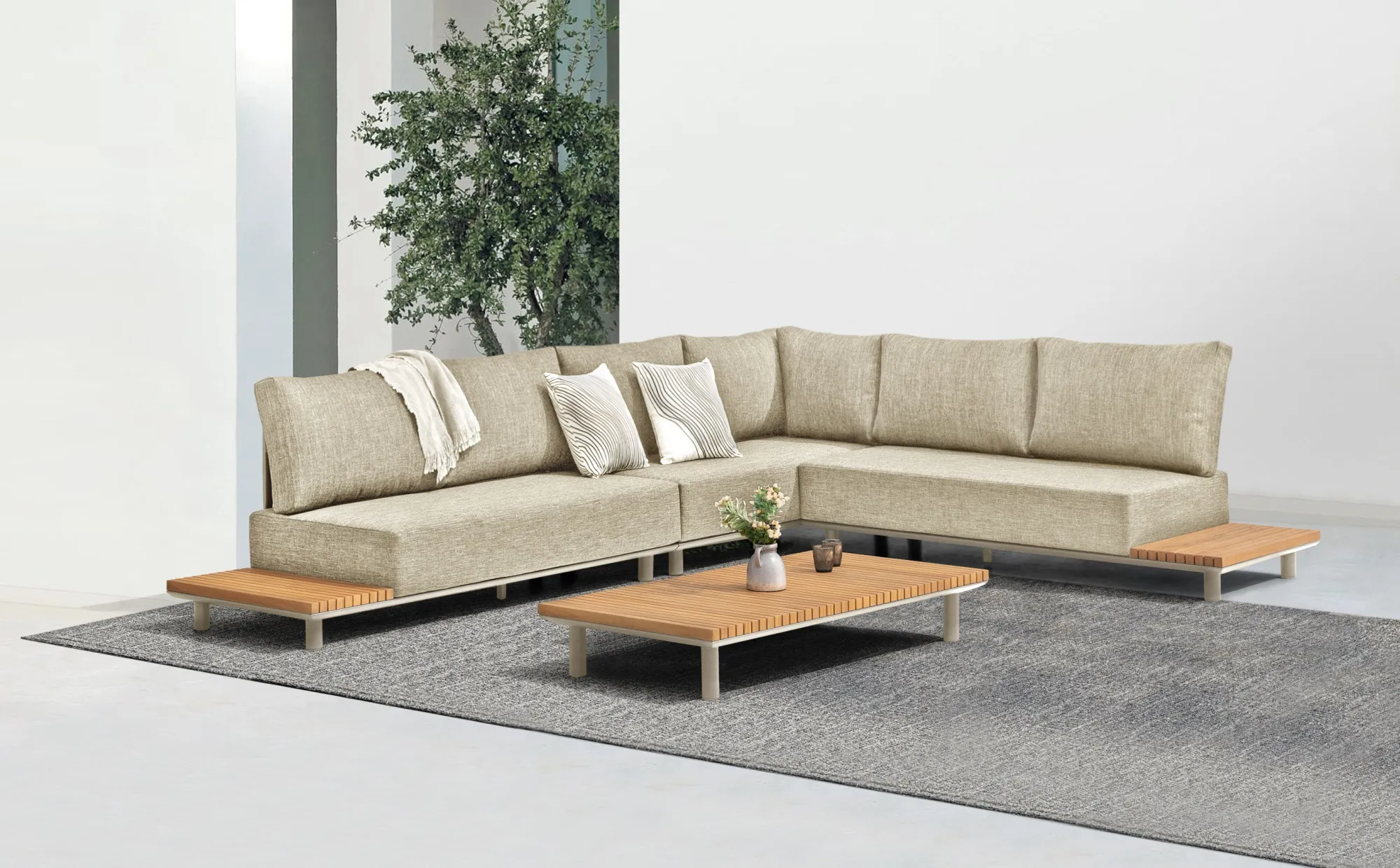 картинка Комплект лаунж мебели бежевый/натуральный, алюминий/тик Гётеборг