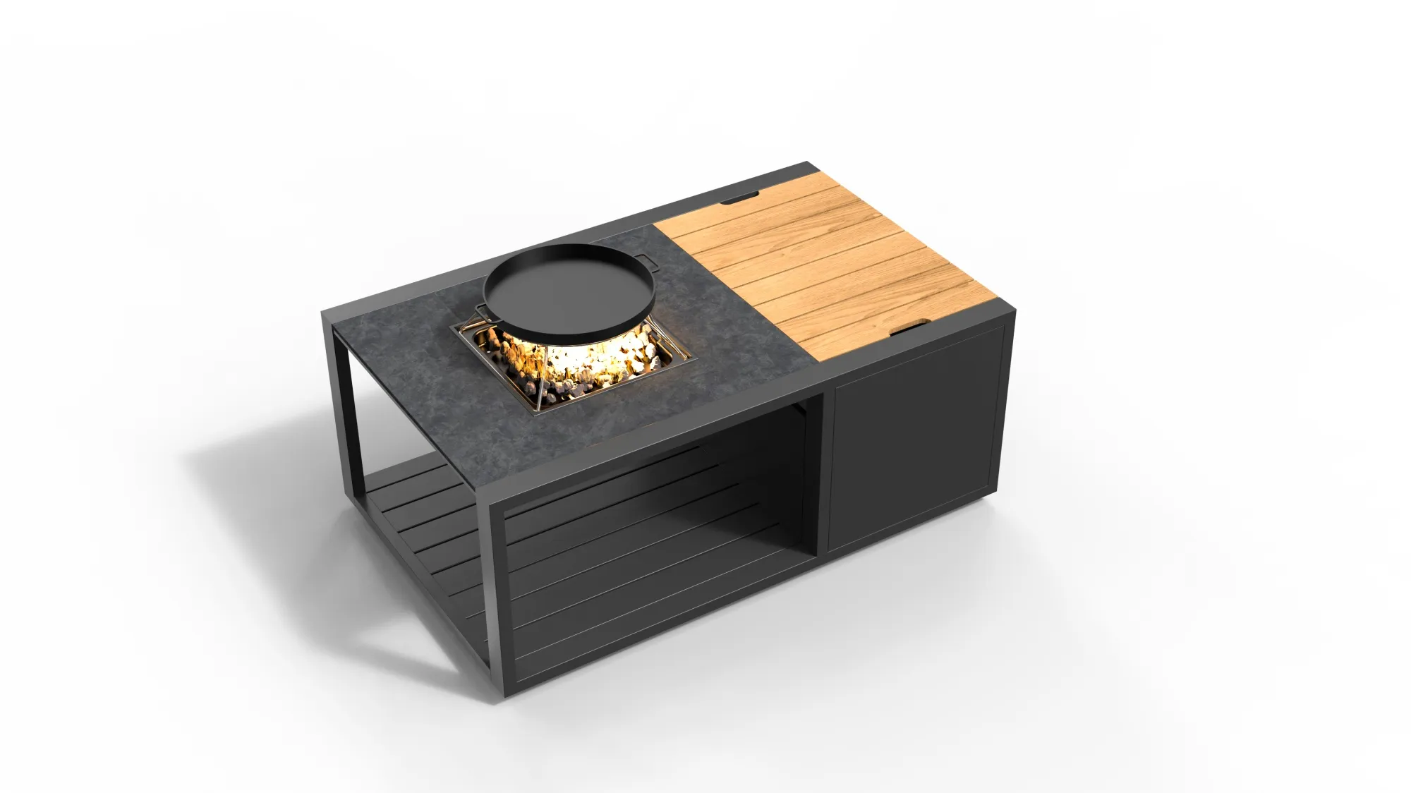 картинка Стол каминный антрацит/натуральный, алюминий/спеченный камень/тик Оребро