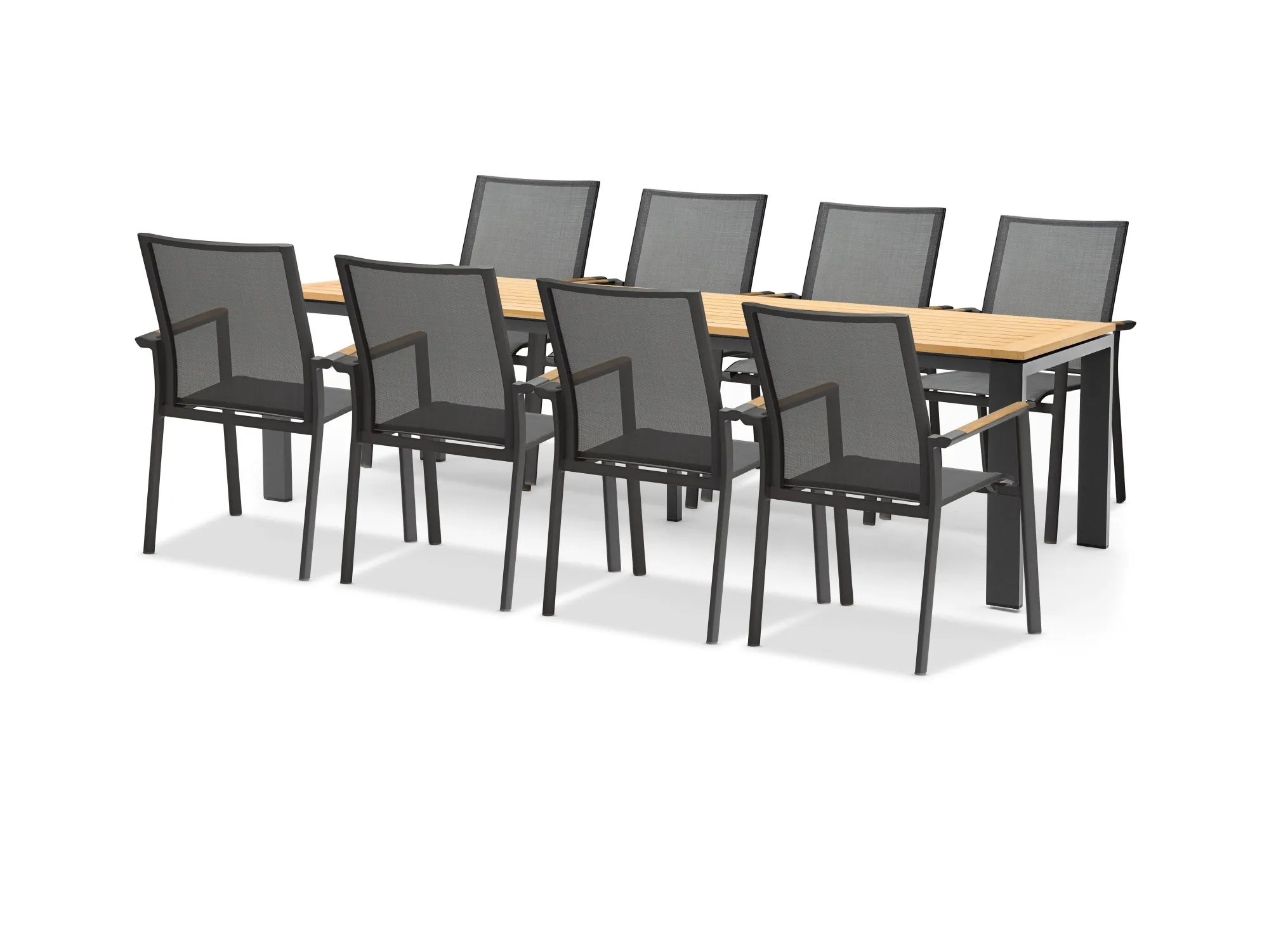 картинка Комплект обеденной мебели антрацит/натуральный, алюминий/тик Лион №3