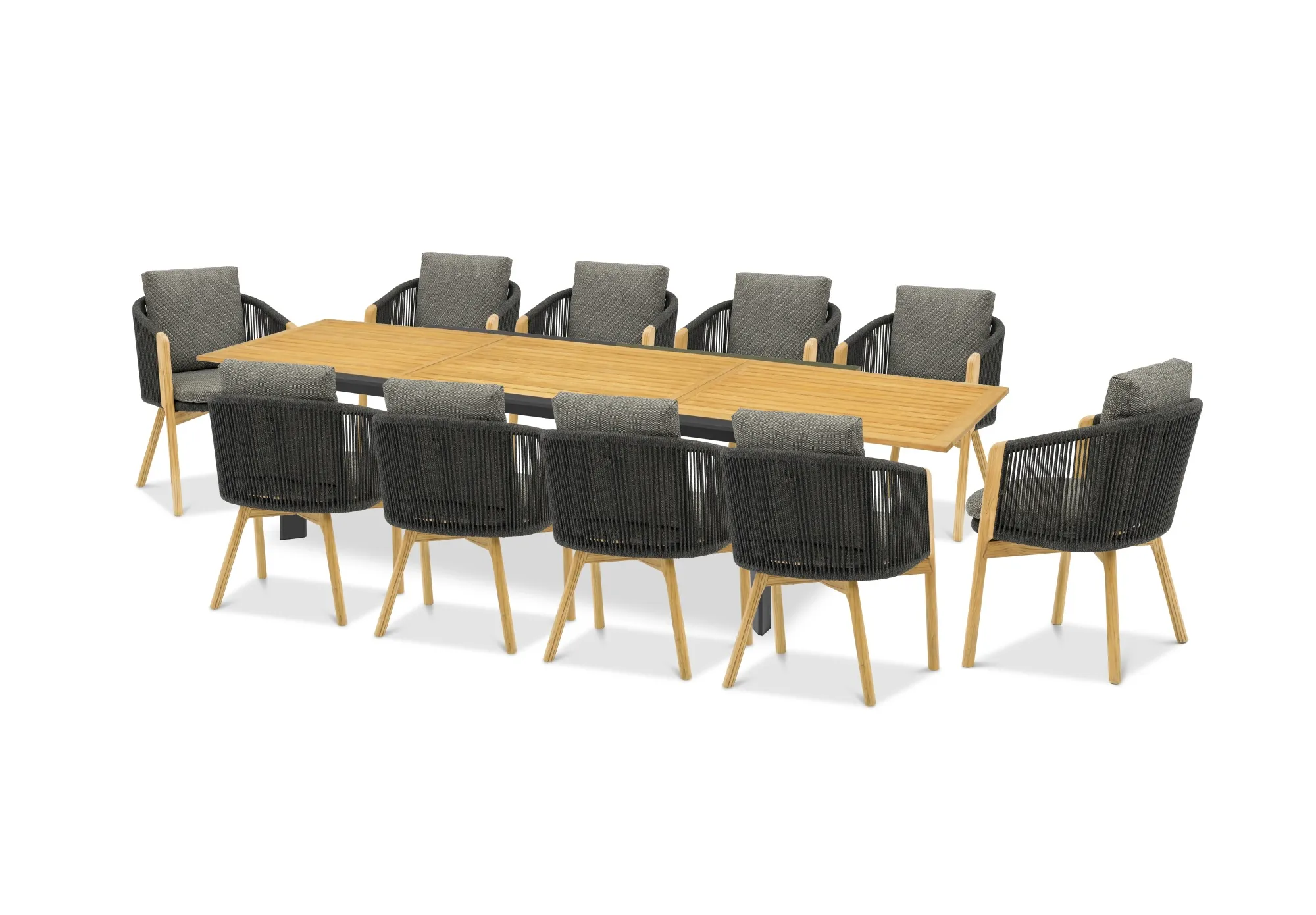 картинка Комплект обеденной мебели натуральный/черный, тик/алюминий/веревка Нора