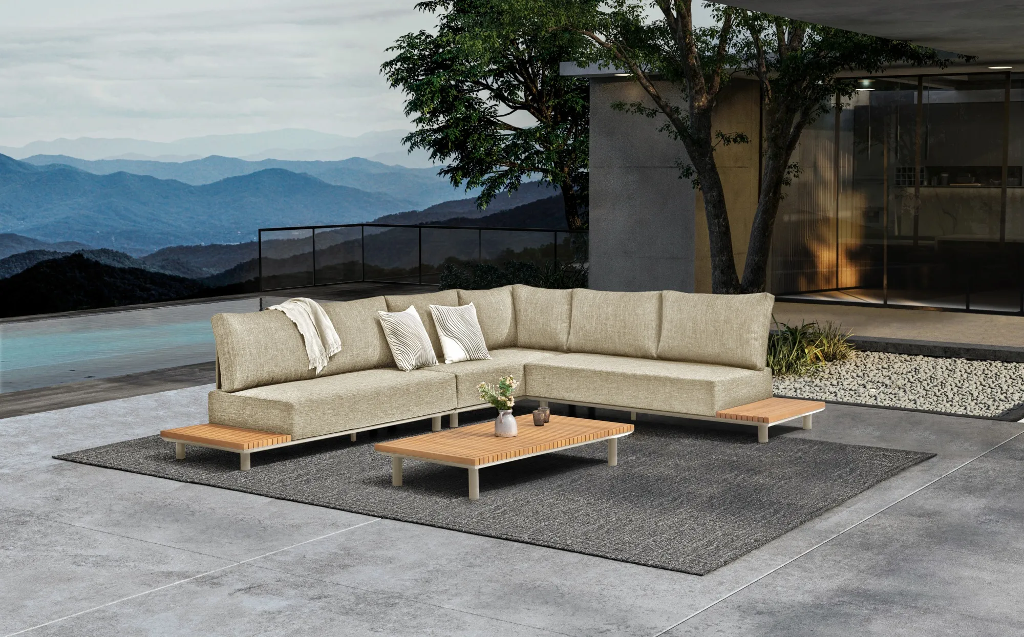 картинка Комплект лаунж мебели бежевый/натуральный, алюминий/тик Гётеборг