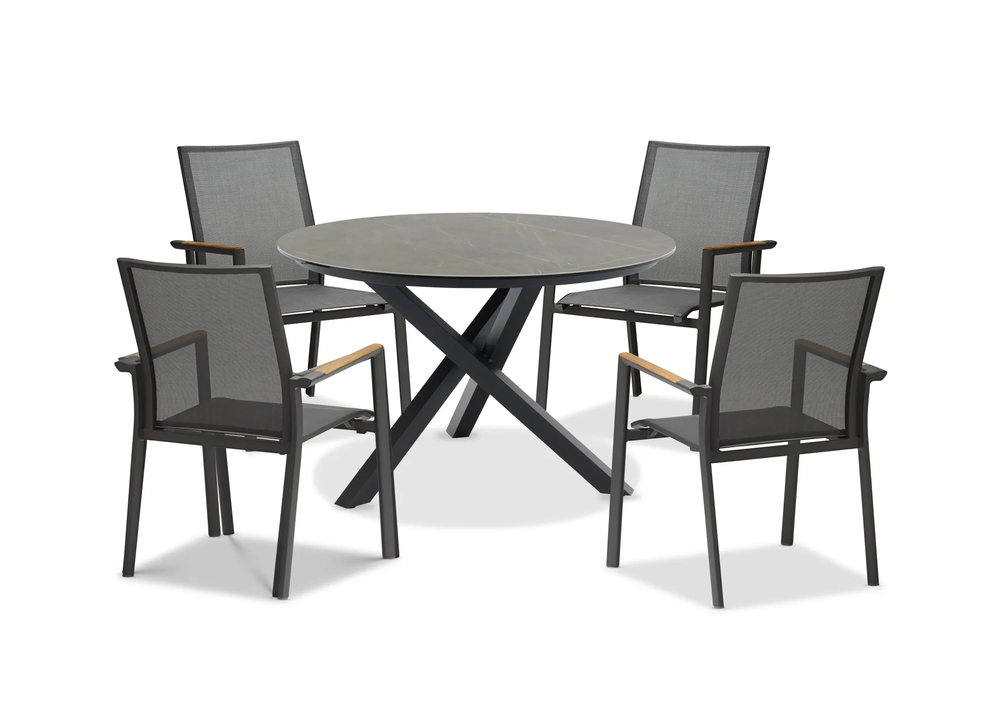 картинка Комплект обеденной мебели антрацит/натуральный, алюминий/тик Тимро №1