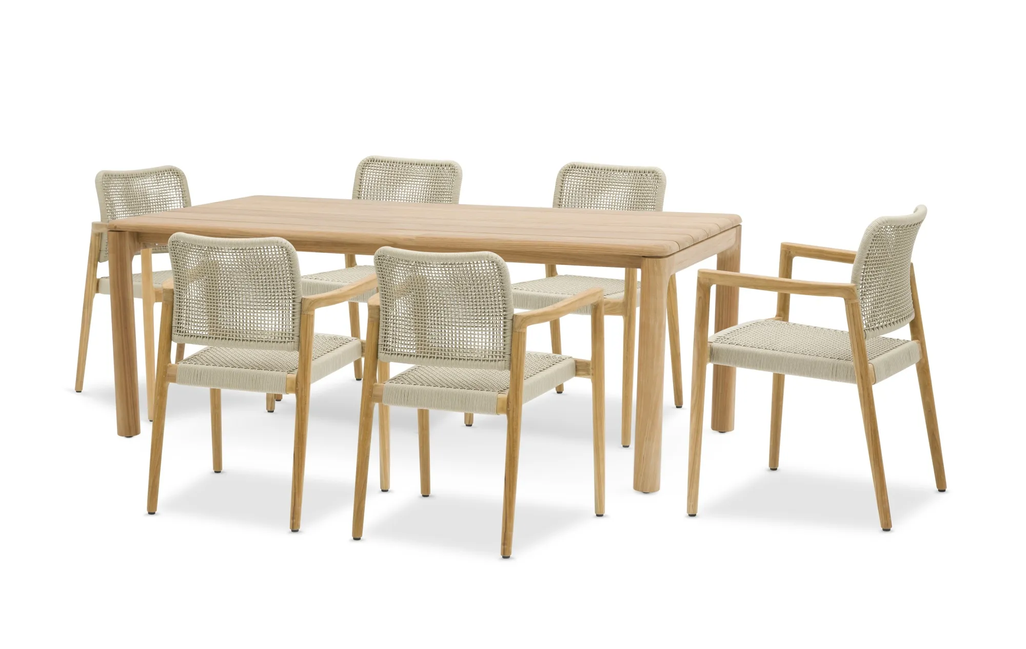 картинка Комплект обеденной мебели натуральный/бежевый, тик/алюминий/веревка Коста №1