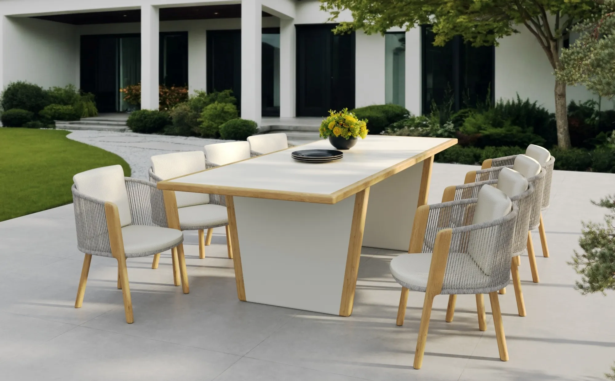 картинка Комплект обеденной мебели серый, керамика/тик Авеста №1