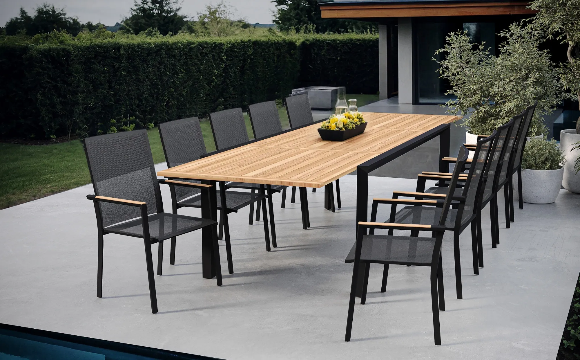 картинка Комплект обеденной мебели антрацит/натуральный, алюминий/тик Нора №1