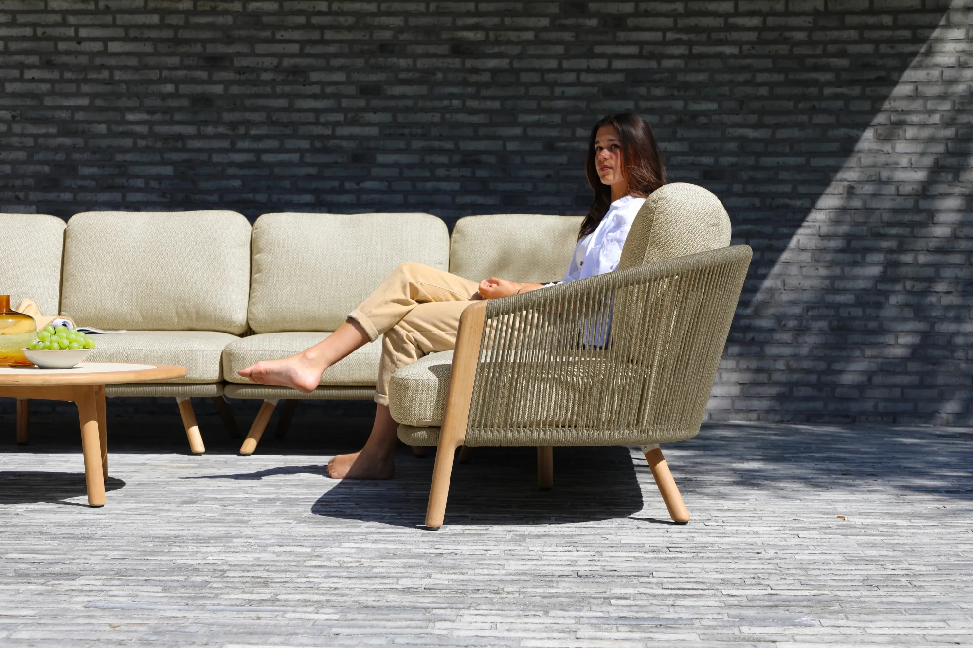 картинка Комплект лаунж мебели бежевый/светло-коричневый, тик/алюминий/веревка Авеста №2