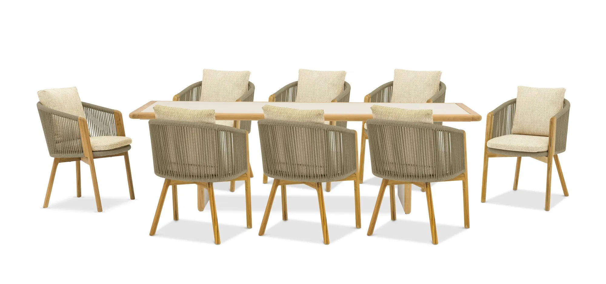 картинка Комплект обеденной мебели бежевый/светло-коричневый, керамика/тик Авеста №1