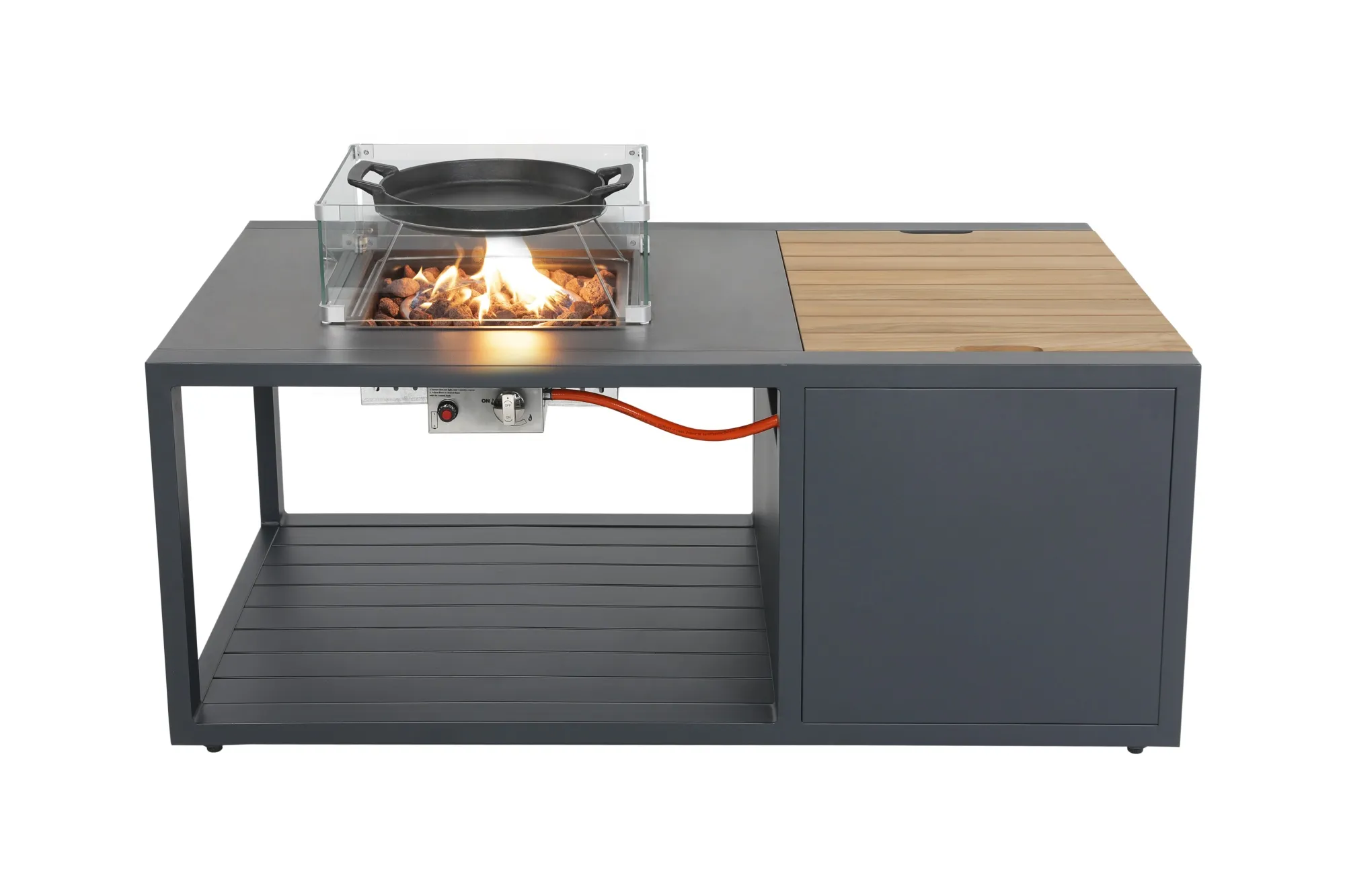 картинка Стол каминный антрацит/натуральный, алюминий/спеченный камень/тик Оребро