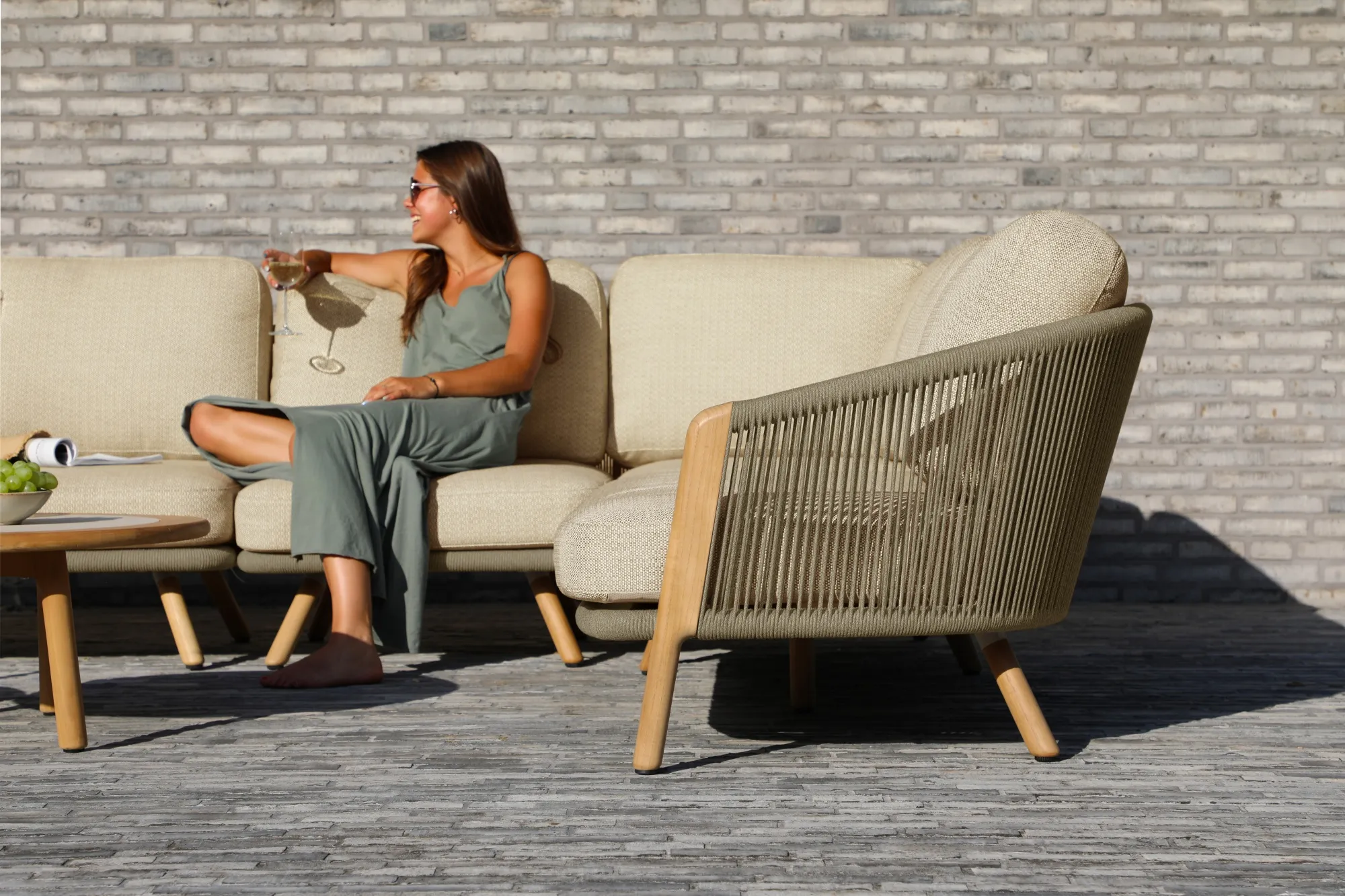 картинка Комплект лаунж мебели бежевый/светло-коричневый, тик/алюминий/веревка Авеста №2