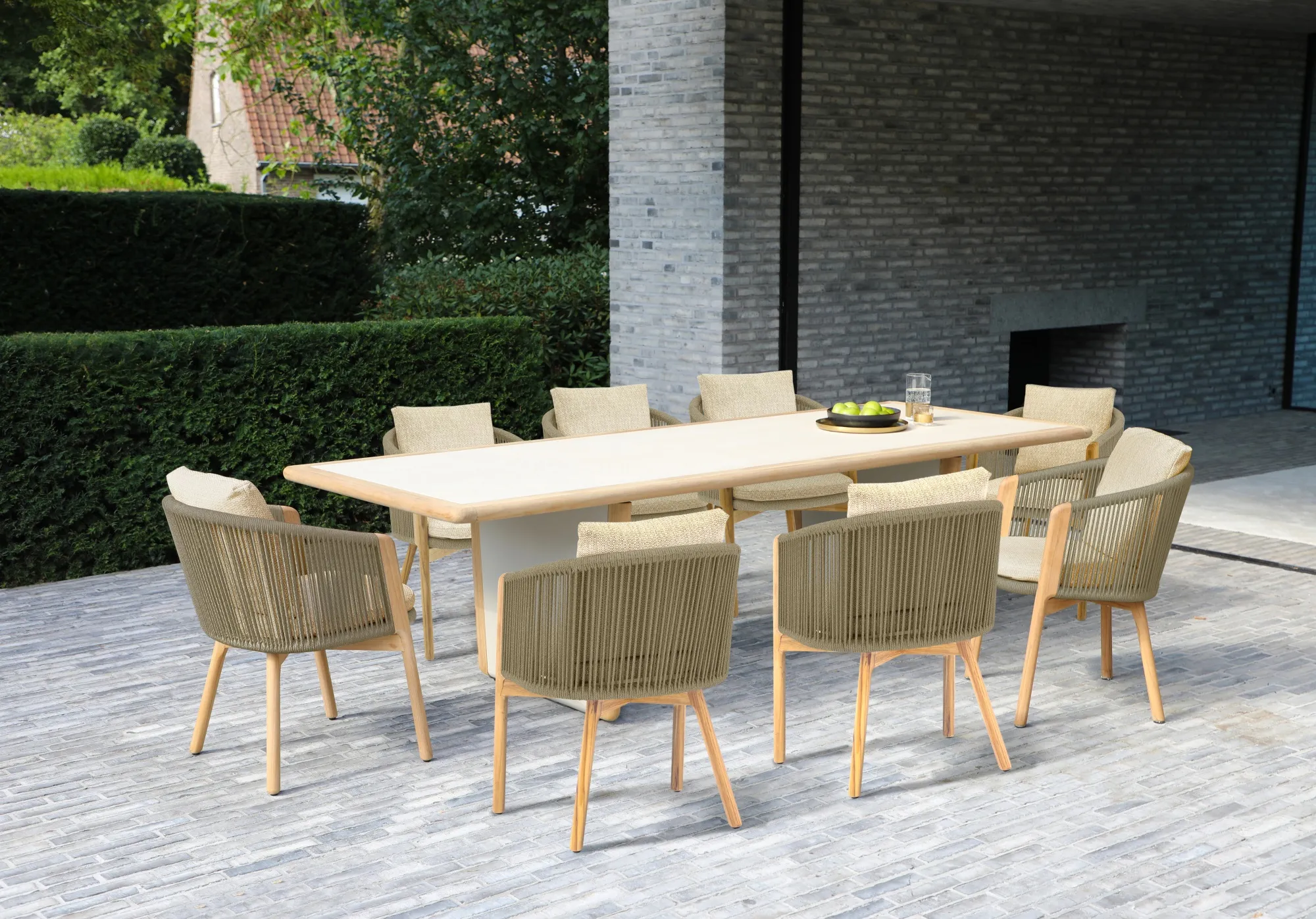 картинка Комплект обеденной мебели бежевый/светло-коричневый, керамика/тик Авеста №1