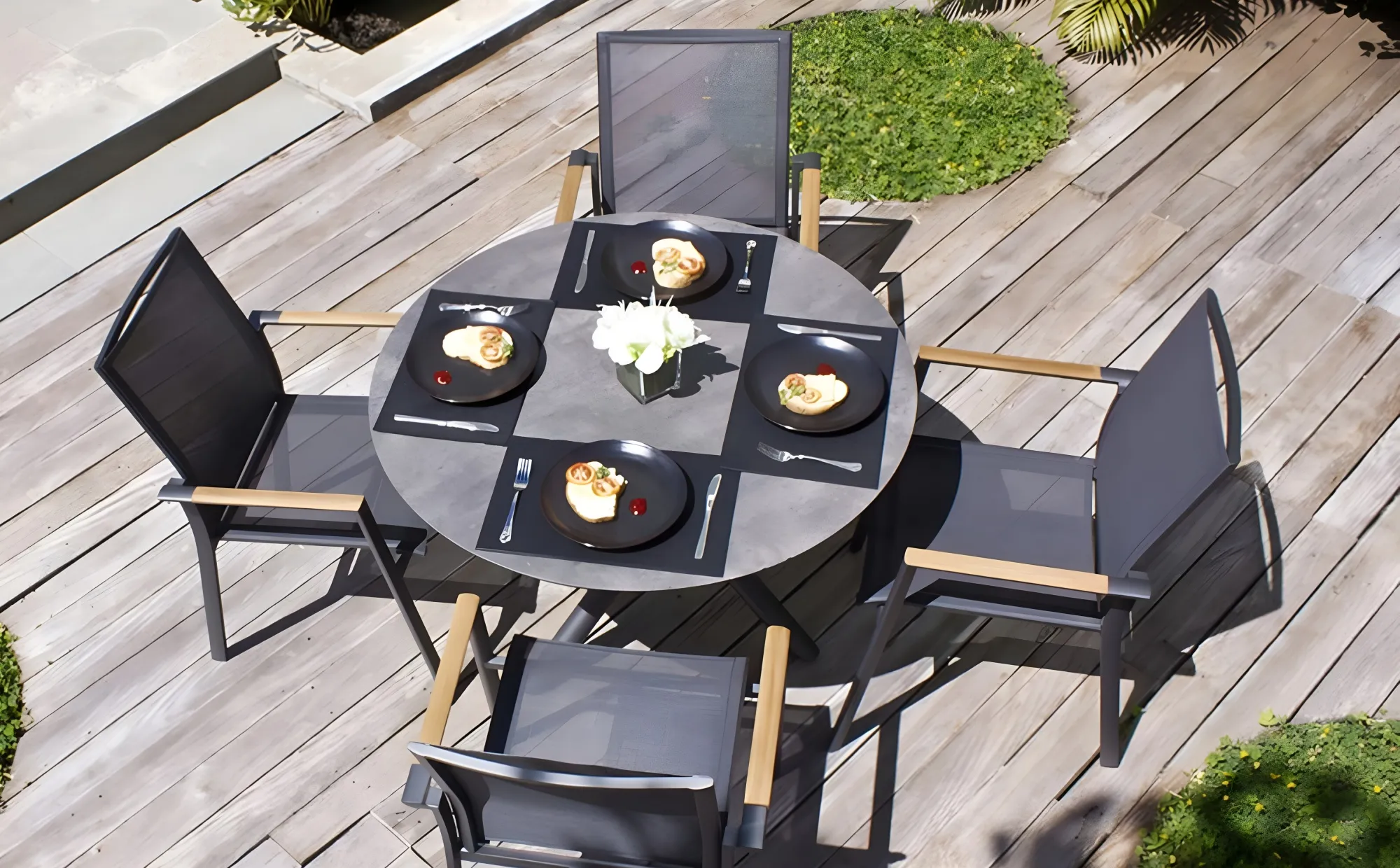 картинка Комплект обеденной мебели антрацит/натуральный, алюминий/тик Тимро №1